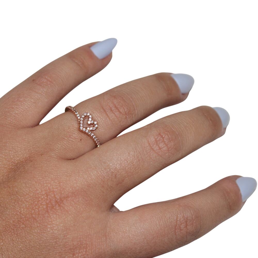 Pandora Sparkling Wishbone Heart Ring Rose Gold Plated Size 58 (8.5)